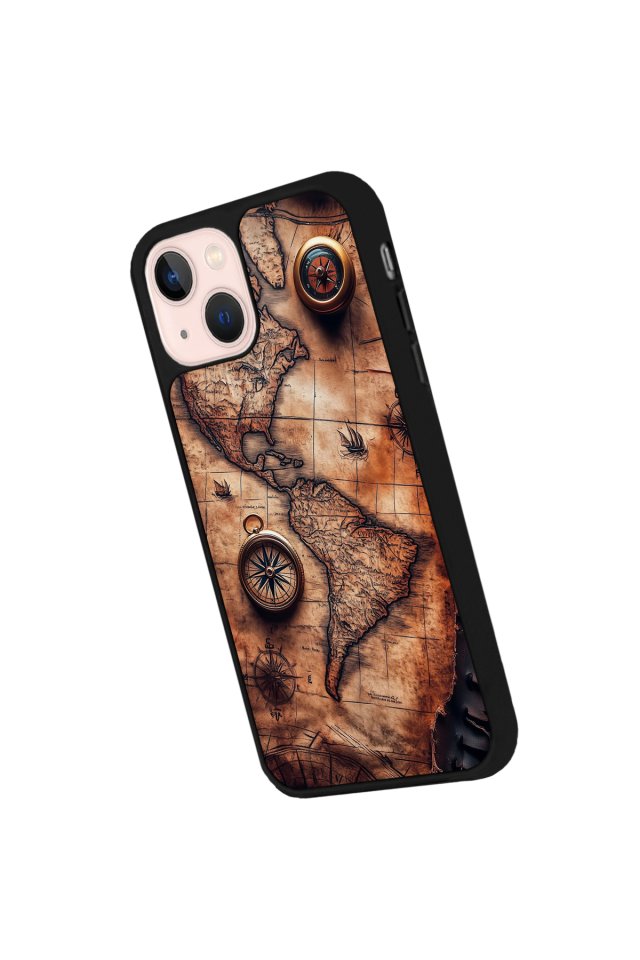 iPhone 13 Mini Uyumlu Harita Tasarımlı Glossy Premium Kılıf