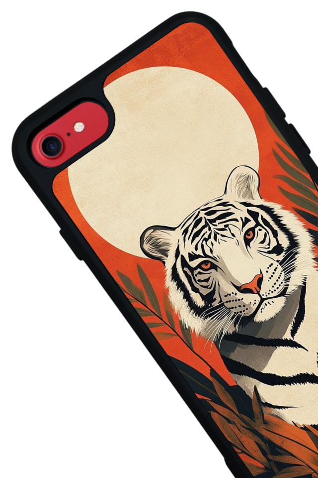 iPhone 8 Uyumlu Kirmizi ve Kaplan Tasarımlı Glossy Premium Kılıf