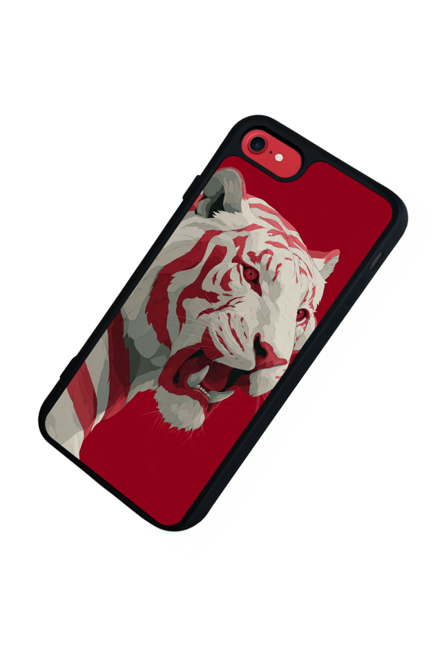 iPhone 8 Uyumlu Kirmizi ve Kaplan Tasarımlı Glossy Premium Kılıf