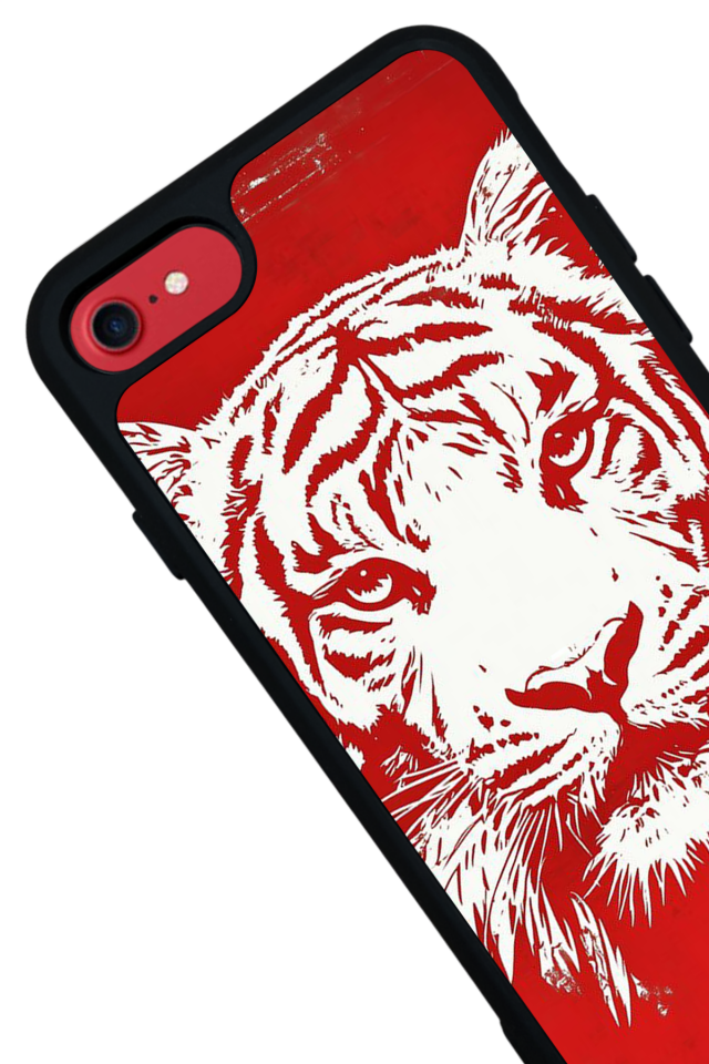 iPhone 8 Uyumlu Kirmizi ve Kaplan Tasarımlı Glossy Premium Kılıf