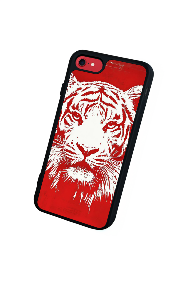 iPhone 8 Uyumlu Kirmizi ve Kaplan Tasarımlı Glossy Premium Kılıf