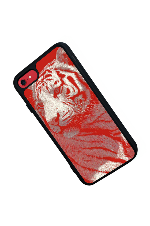 iPhone 8 Uyumlu Kirmizi ve Kaplan Tasarımlı Glossy Premium Kılıf