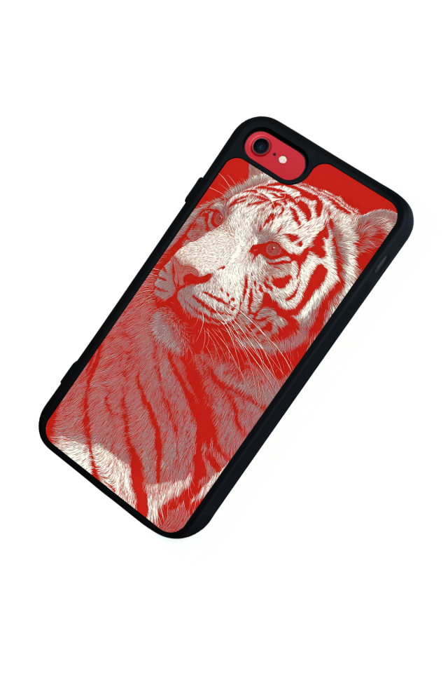 iPhone 8 Uyumlu Kirmizi ve Kaplan Tasarımlı Glossy Premium Kılıf