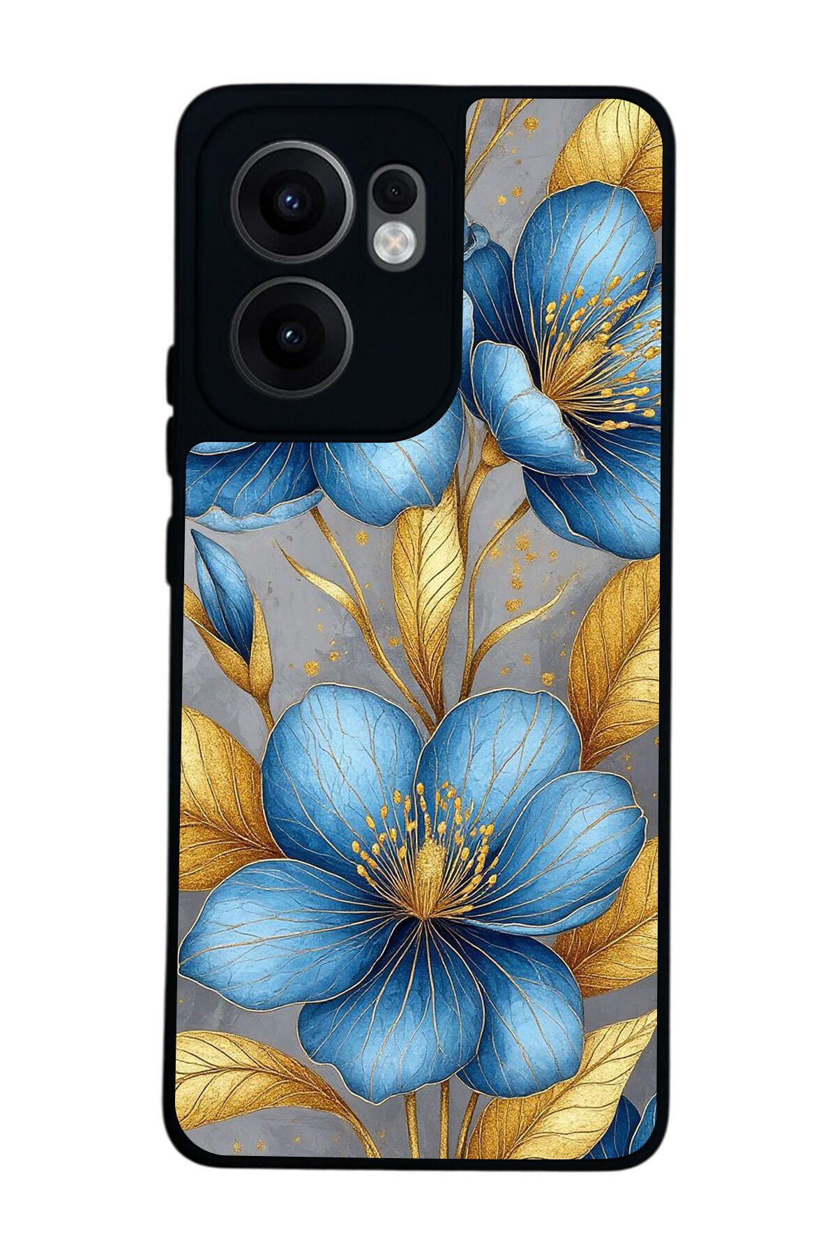 Oppo Reno 13F Uyumlu Yaldizli Cicek Tasarımlı Glossy Premium Kılıf