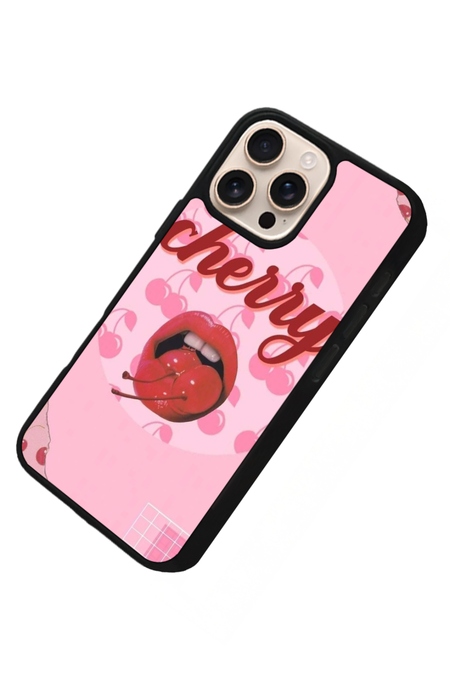 iPhone 14 Pro Uyumlu Kiraz Tasarımlı Glossy Premium Kılıf