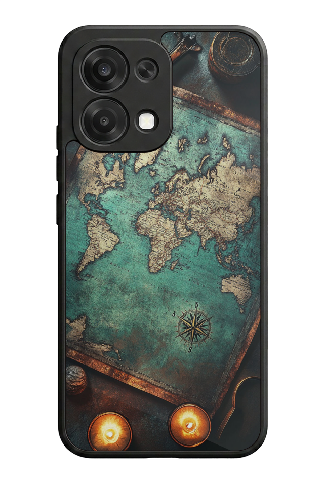 Oppo A6 Pro Uyumlu Harita Tasarımlı Glossy Premium Kılıf