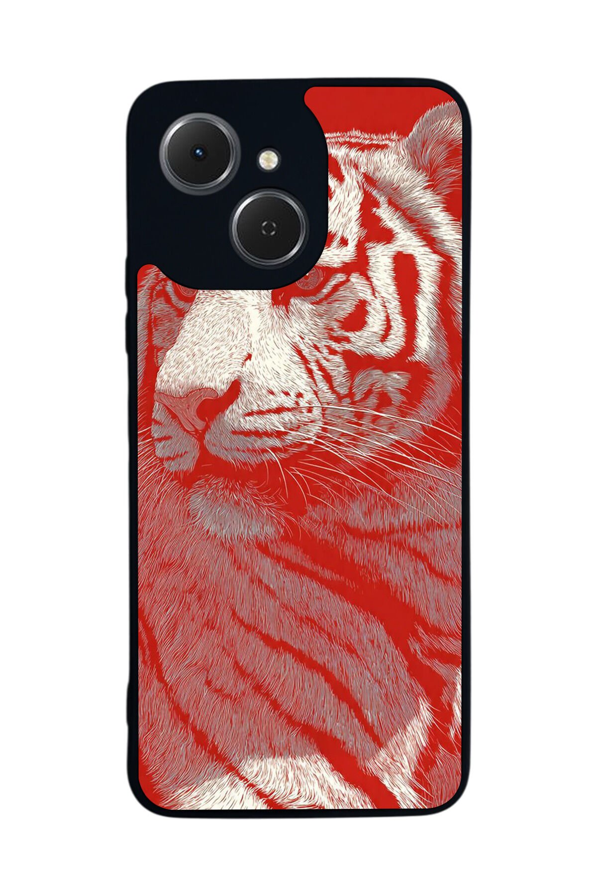 Tecno Spark 40C Uyumlu Kirmizi ve Kaplan Tasarımlı Glossy Premium Kılıf