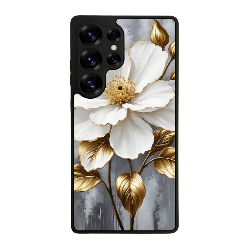 Samsung Galaxy S25 Ultra Uyumlu Yaldizli Cicek Tasarımlı Glossy Premium Kılıf