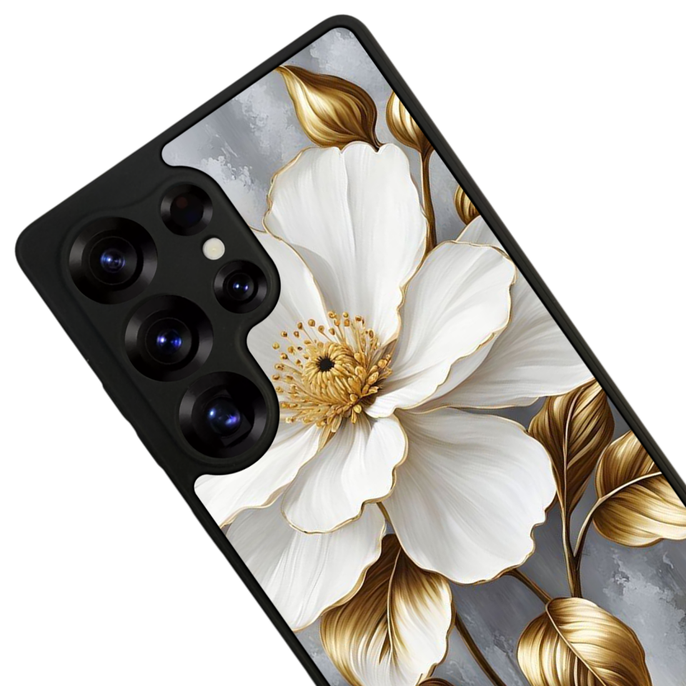 Samsung Galaxy S25 Ultra Uyumlu Yaldizli Cicek Tasarımlı Glossy Premium Kılıf