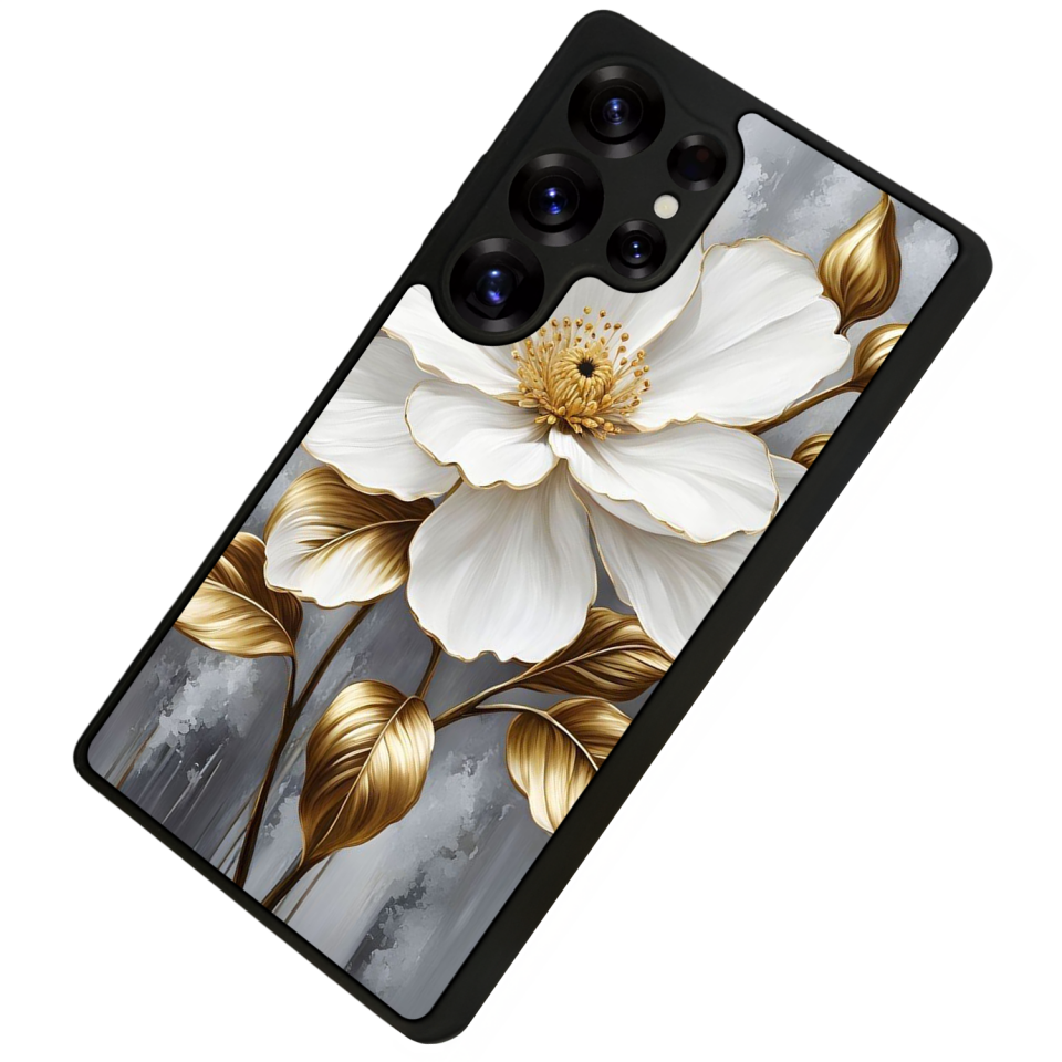 Samsung Galaxy S25 Ultra Uyumlu Yaldizli Cicek Tasarımlı Glossy Premium Kılıf