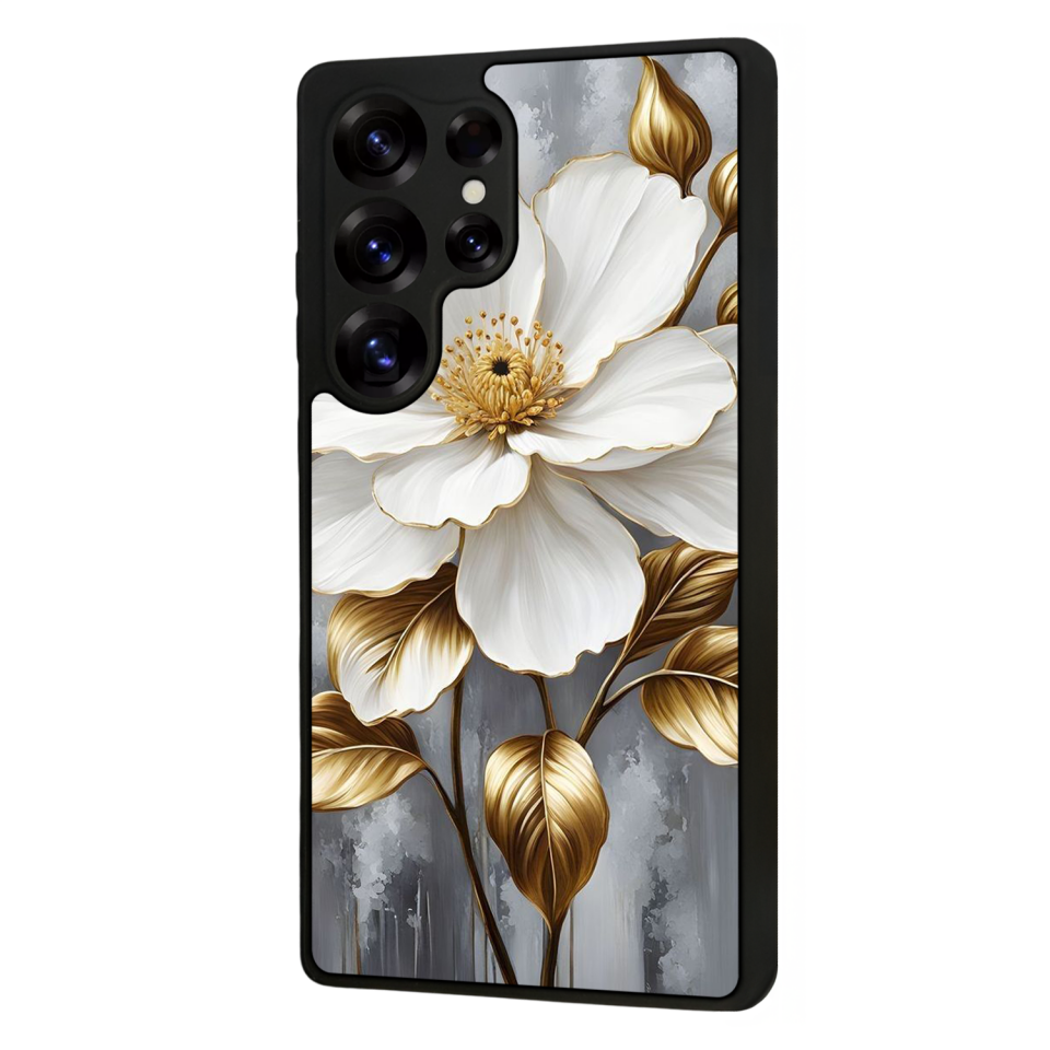 Samsung Galaxy S25 Ultra Uyumlu Yaldizli Cicek Tasarımlı Glossy Premium Kılıf