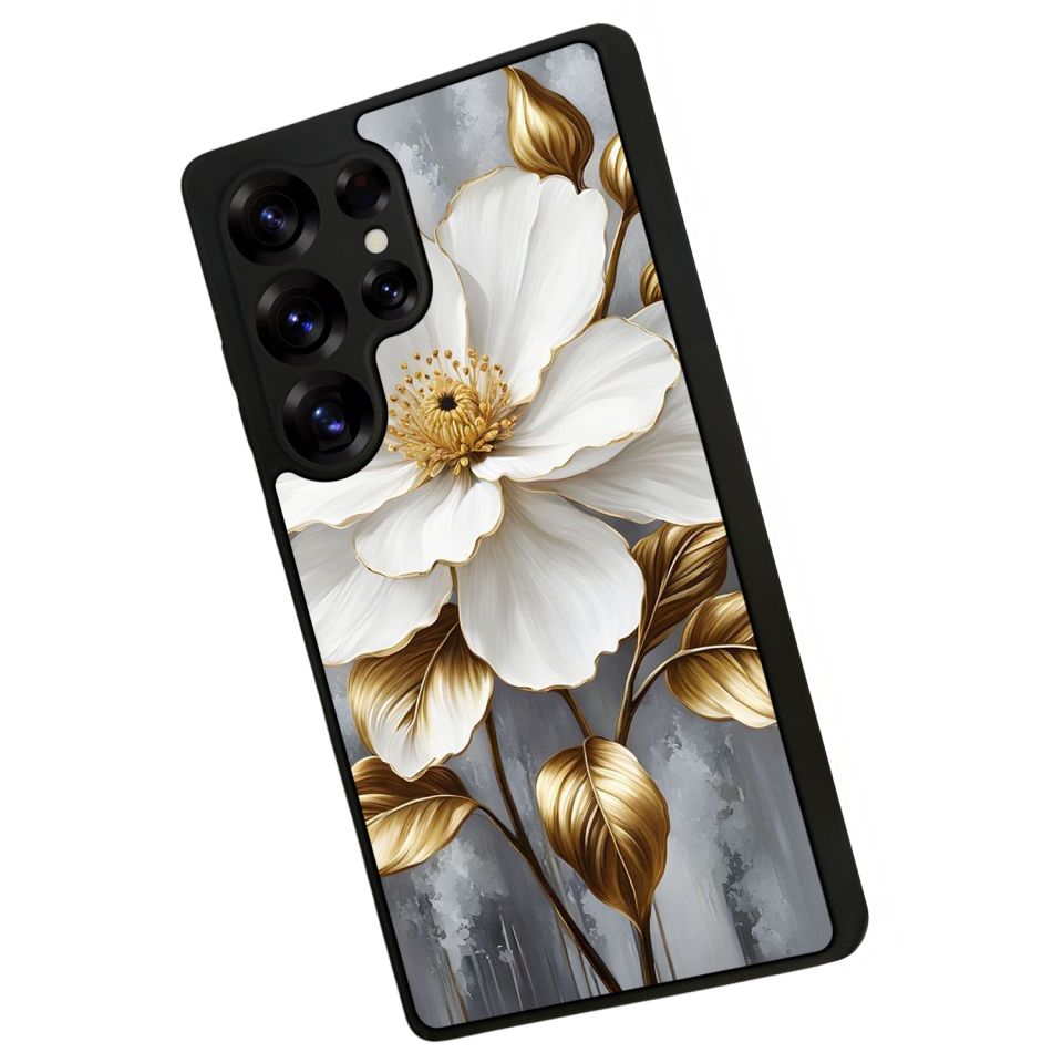 Samsung Galaxy S25 Ultra Uyumlu Yaldizli Cicek Tasarımlı Glossy Premium Kılıf