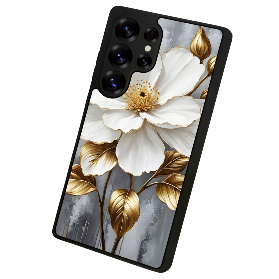 Samsung Galaxy S25 Ultra Uyumlu Yaldizli Cicek Tasarımlı Glossy Premium Kılıf