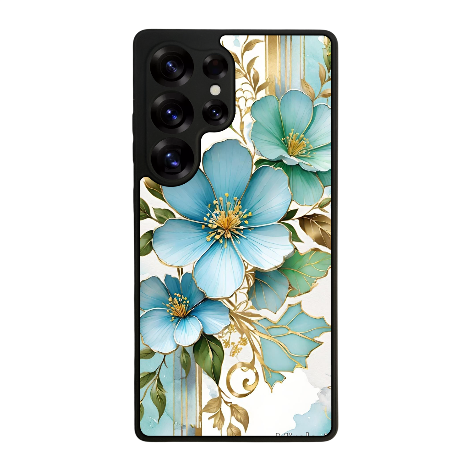 Samsung Galaxy S25 Ultra Uyumlu Yaldizli Cicek Tasarımlı Glossy Premium Kılıf