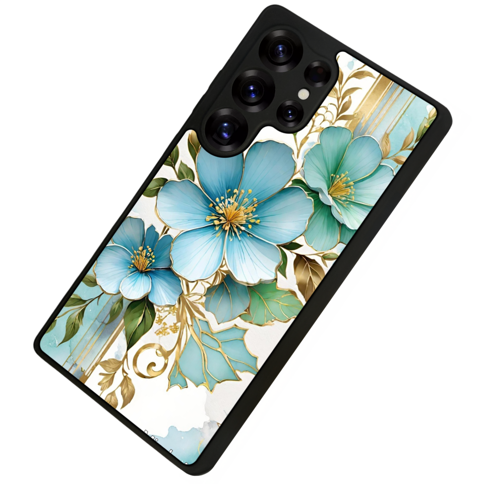 Samsung Galaxy S25 Ultra Uyumlu Yaldizli Cicek Tasarımlı Glossy Premium Kılıf