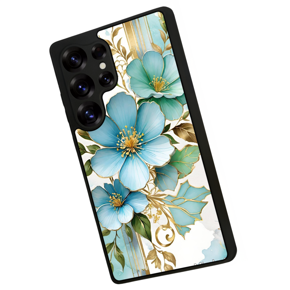 Samsung Galaxy S25 Ultra Uyumlu Yaldizli Cicek Tasarımlı Glossy Premium Kılıf