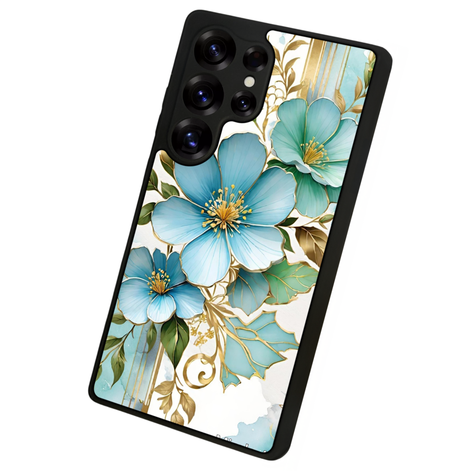 Samsung Galaxy S25 Ultra Uyumlu Yaldizli Cicek Tasarımlı Glossy Premium Kılıf