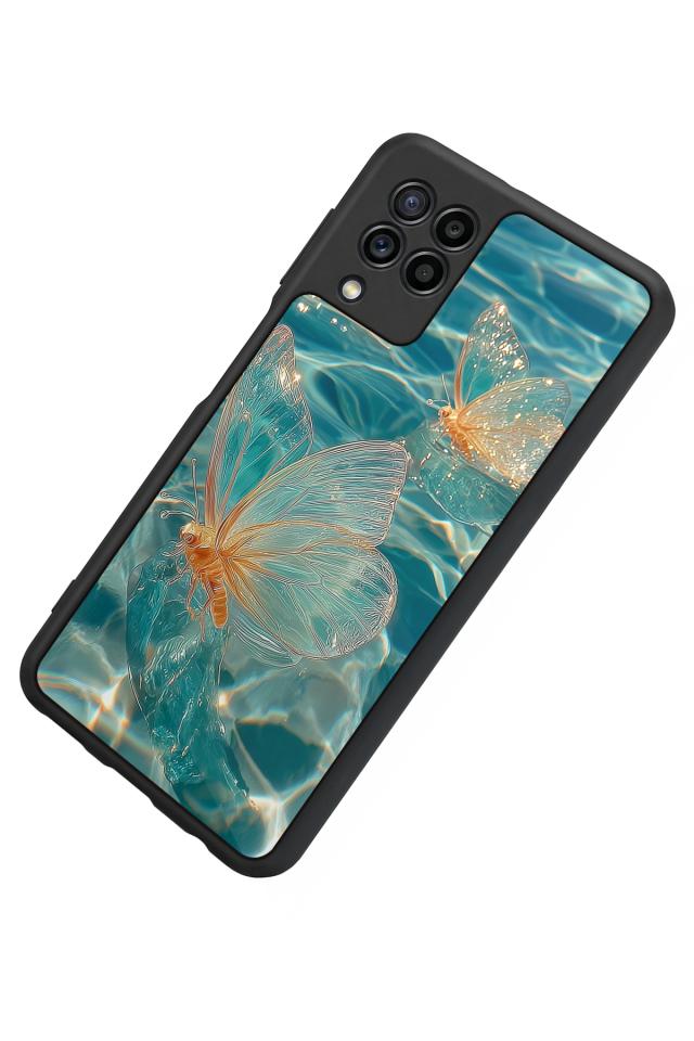 Samsung Galaxy M32 Uyumlu Kelebek Tasarımlı Glossy Premium Kılıf