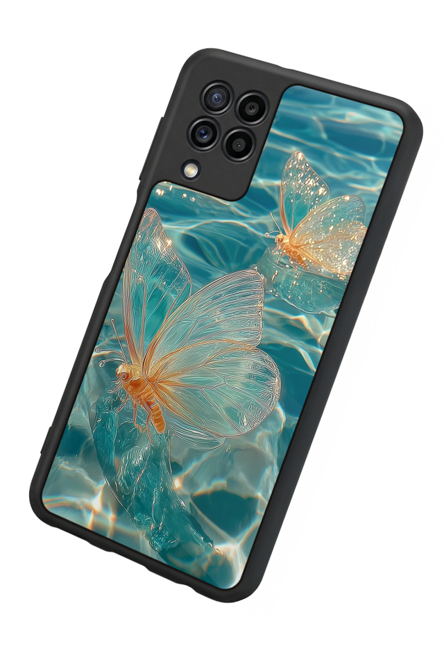 Samsung Galaxy M32 Uyumlu Kelebek Tasarımlı Glossy Premium Kılıf