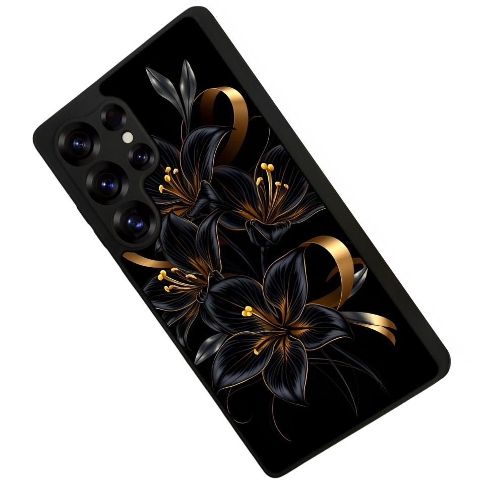 Samsung Galaxy S25 Ultra Uyumlu Yaldizli Cicek Tasarımlı Glossy Premium Kılıf