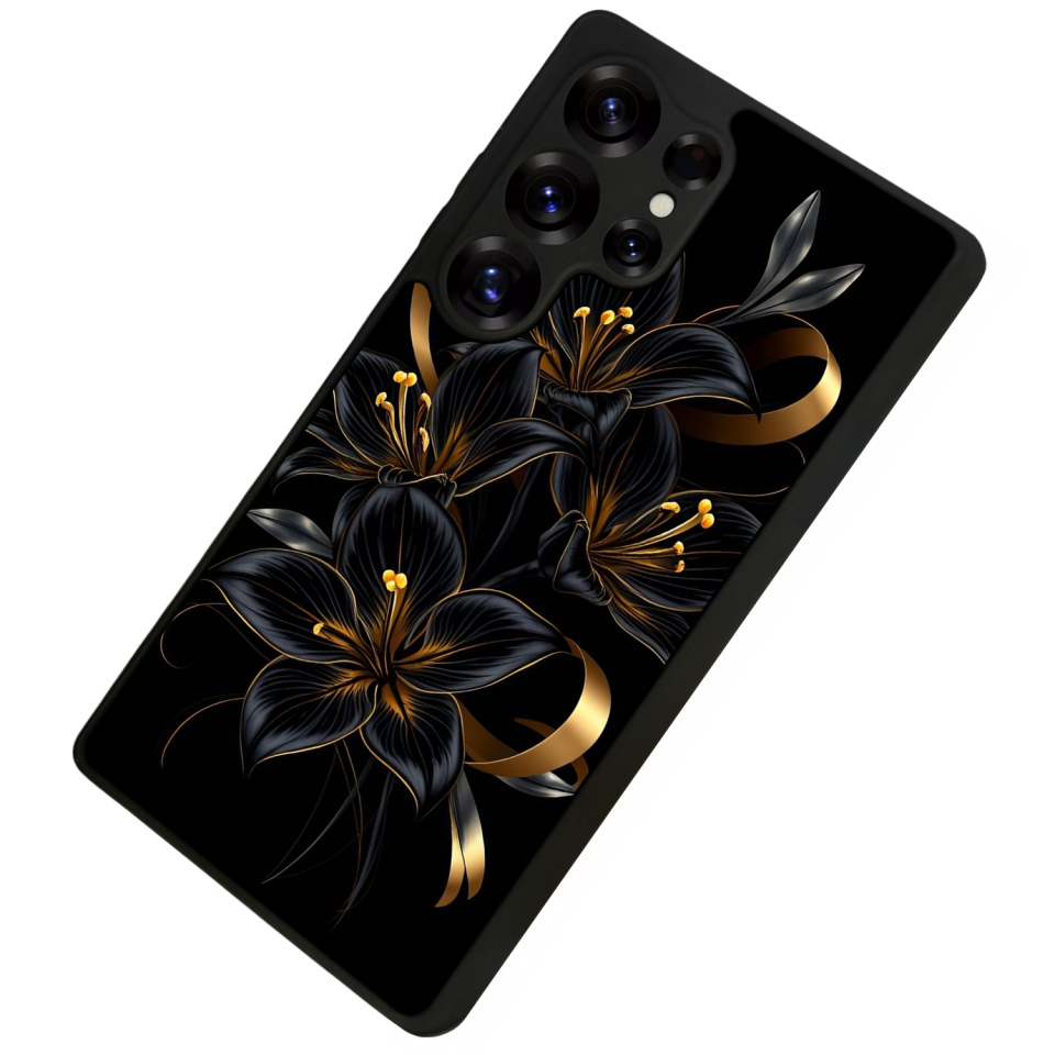 Samsung Galaxy S25 Ultra Uyumlu Yaldizli Cicek Tasarımlı Glossy Premium Kılıf