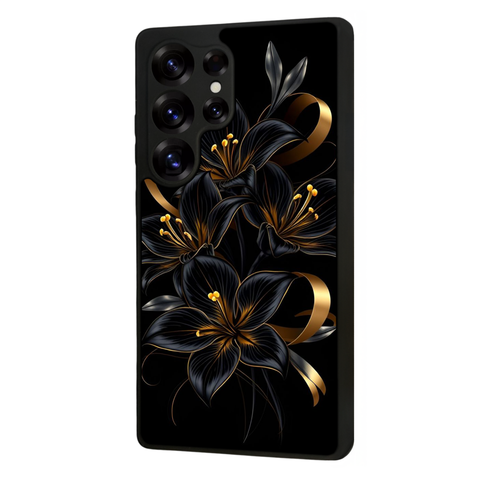 Samsung Galaxy S25 Ultra Uyumlu Yaldizli Cicek Tasarımlı Glossy Premium Kılıf