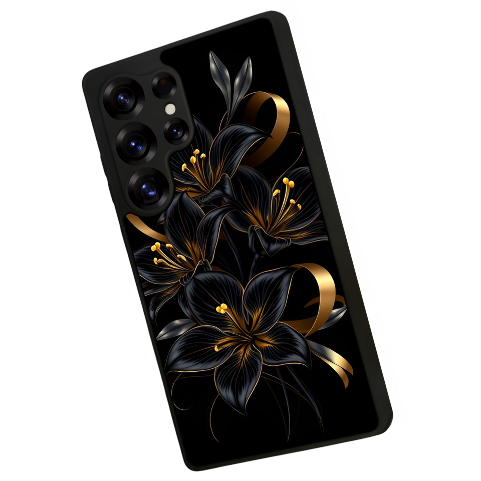 Samsung Galaxy S25 Ultra Uyumlu Yaldizli Cicek Tasarımlı Glossy Premium Kılıf