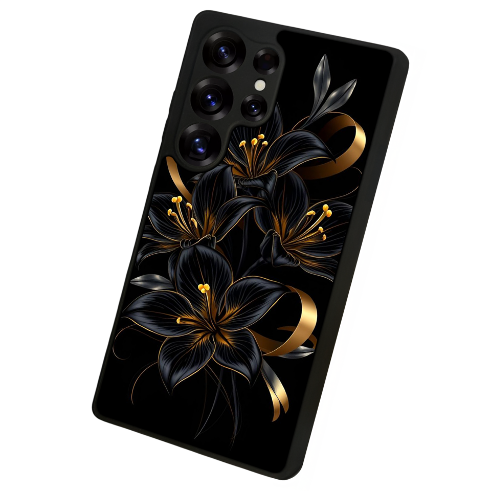 Samsung Galaxy S25 Ultra Uyumlu Yaldizli Cicek Tasarımlı Glossy Premium Kılıf