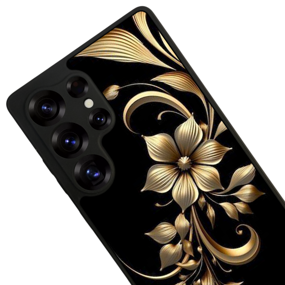 Samsung Galaxy S25 Ultra Uyumlu Yaldizli Cicek Tasarımlı Glossy Premium Kılıf