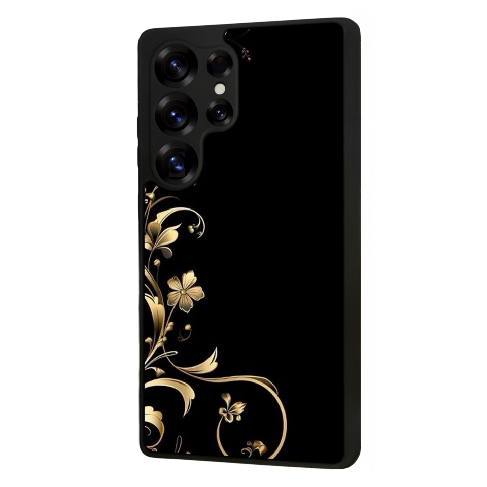 Samsung Galaxy S25 Ultra Uyumlu Yaldizli Cicek Tasarımlı Glossy Premium Kılıf