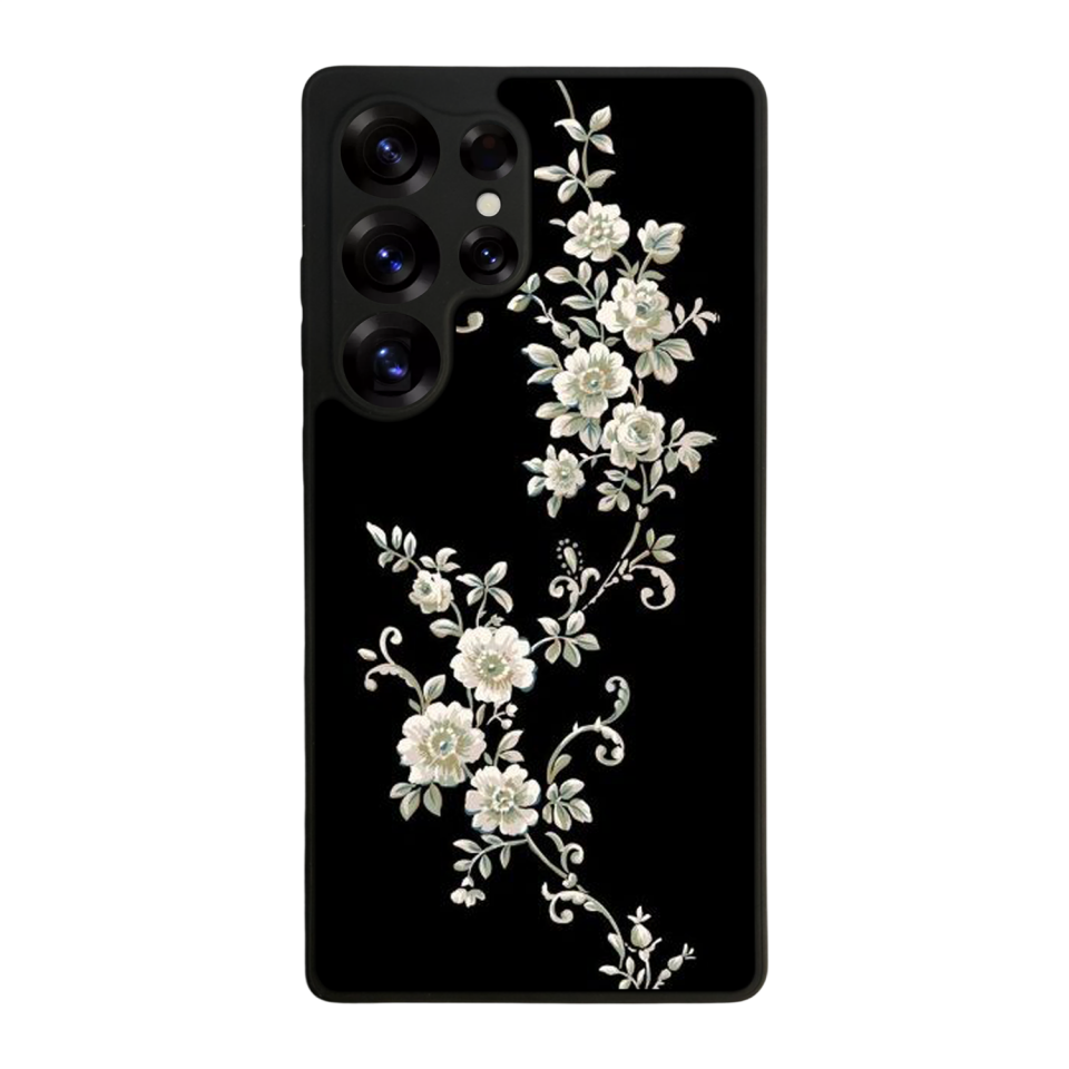 Samsung Galaxy S25 Ultra Uyumlu Yaldizli Cicek Tasarımlı Glossy Premium Kılıf