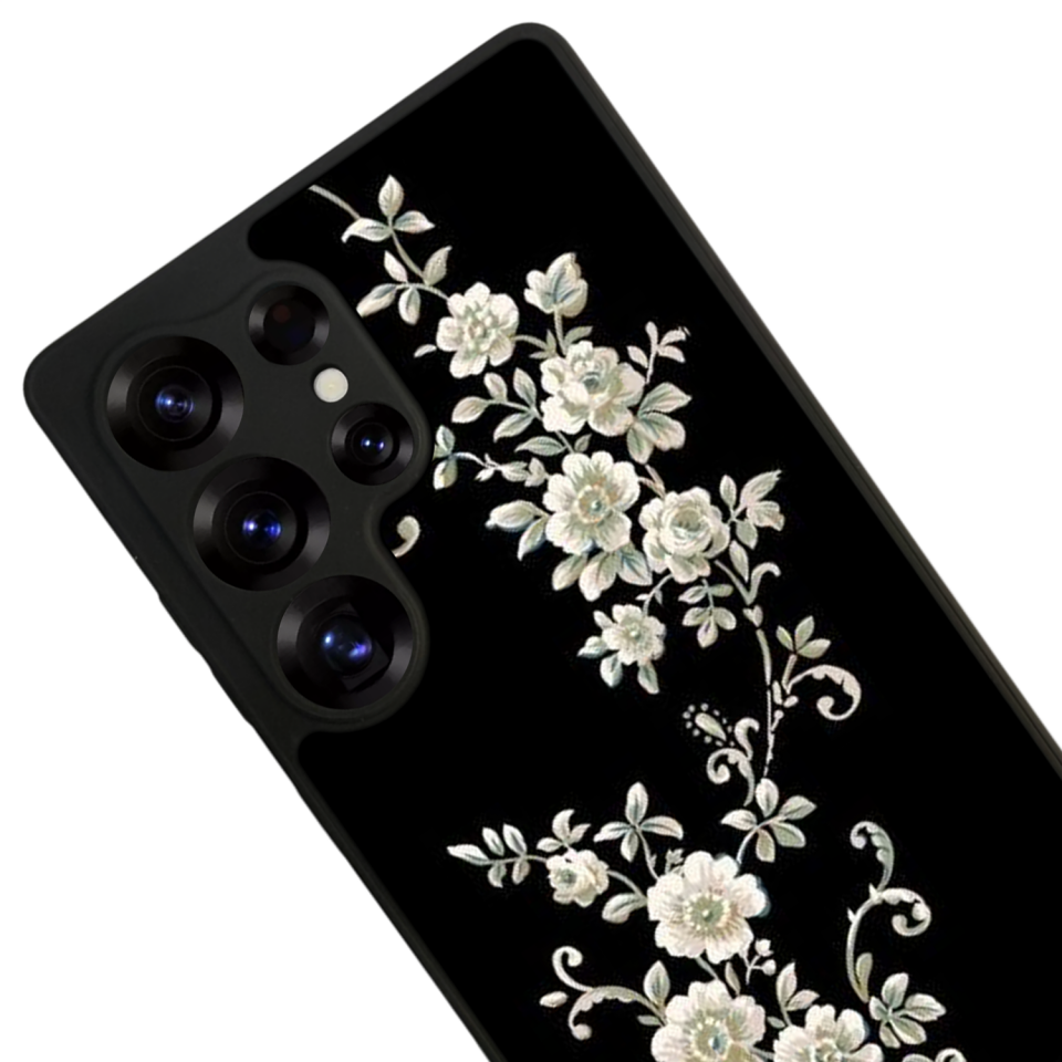 Samsung Galaxy S25 Ultra Uyumlu Yaldizli Cicek Tasarımlı Glossy Premium Kılıf