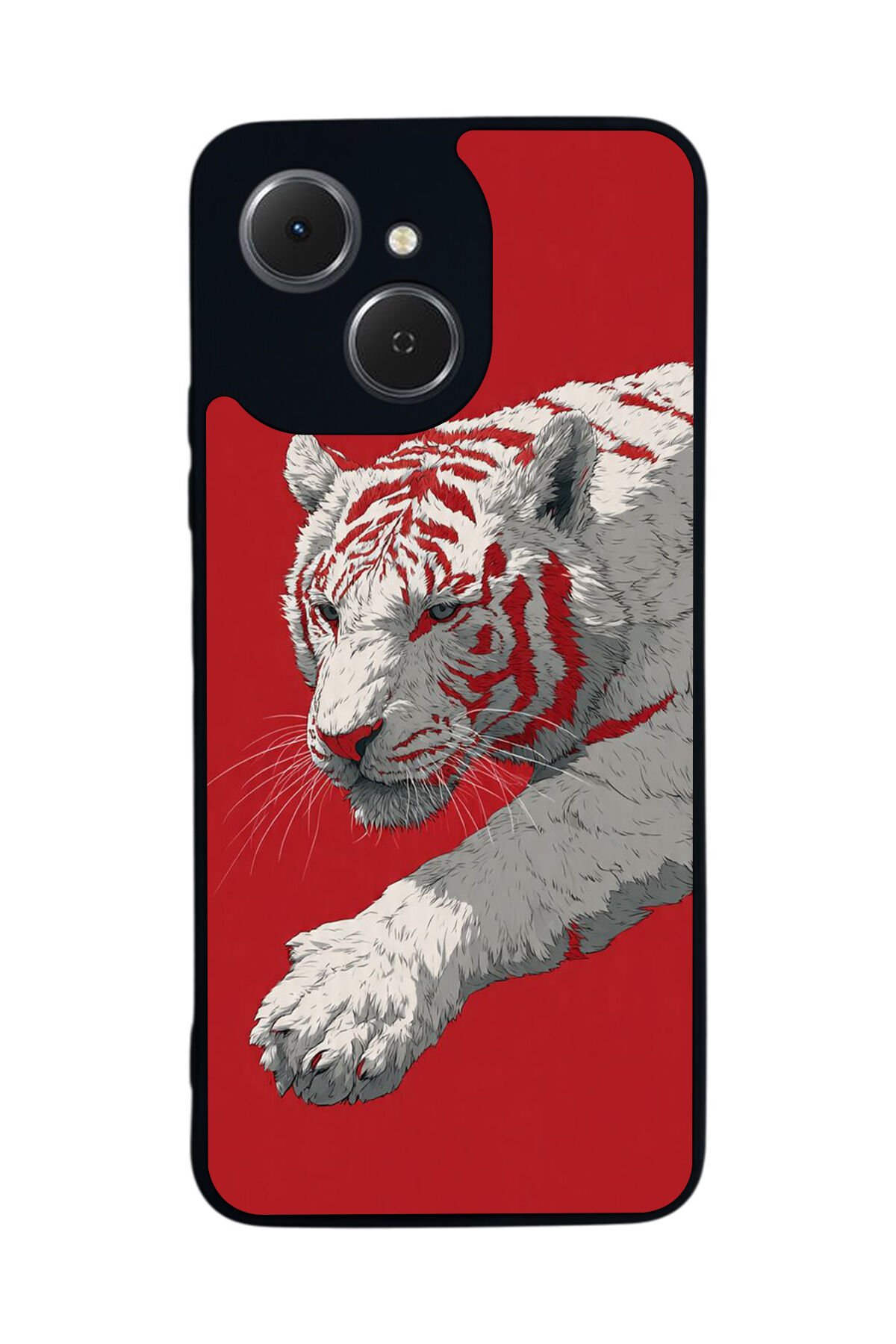 Tecno Spark 40C Uyumlu Kirmizi ve Kaplan Tasarımlı Glossy Premium Kılıf