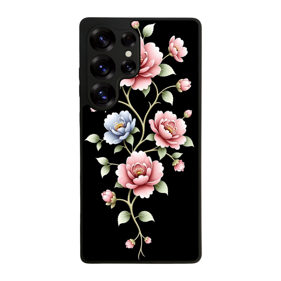 Samsung Galaxy S25 Ultra Uyumlu Yaldizli Cicek Tasarımlı Glossy Premium Kılıf