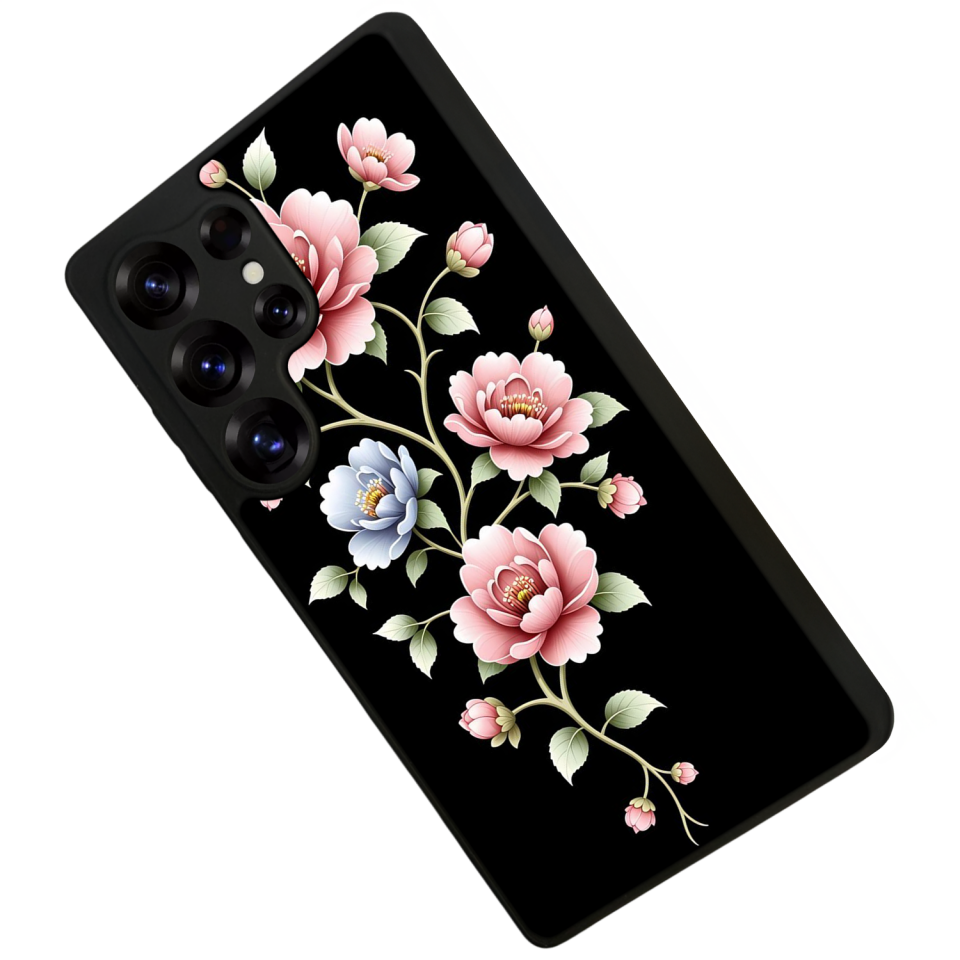 Samsung Galaxy S25 Ultra Uyumlu Yaldizli Cicek Tasarımlı Glossy Premium Kılıf