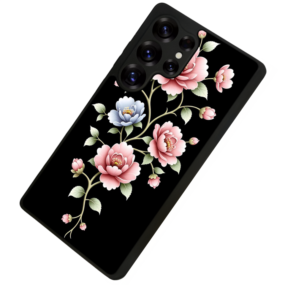 Samsung Galaxy S25 Ultra Uyumlu Yaldizli Cicek Tasarımlı Glossy Premium Kılıf