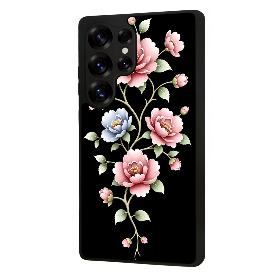 Samsung Galaxy S25 Ultra Uyumlu Yaldizli Cicek Tasarımlı Glossy Premium Kılıf
