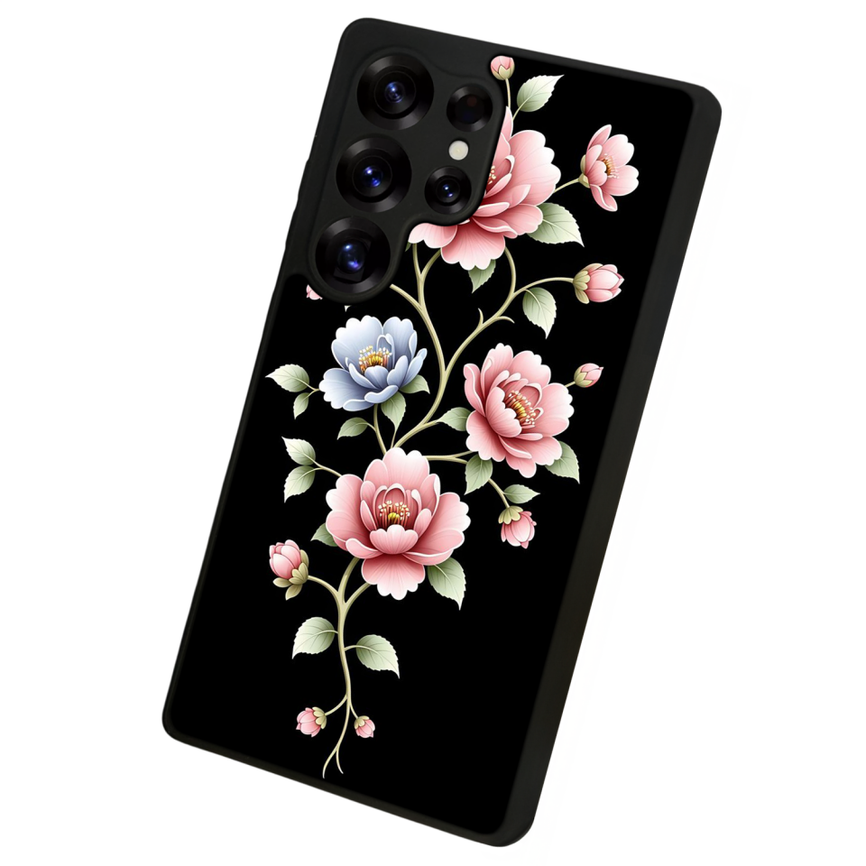 Samsung Galaxy S25 Ultra Uyumlu Yaldizli Cicek Tasarımlı Glossy Premium Kılıf