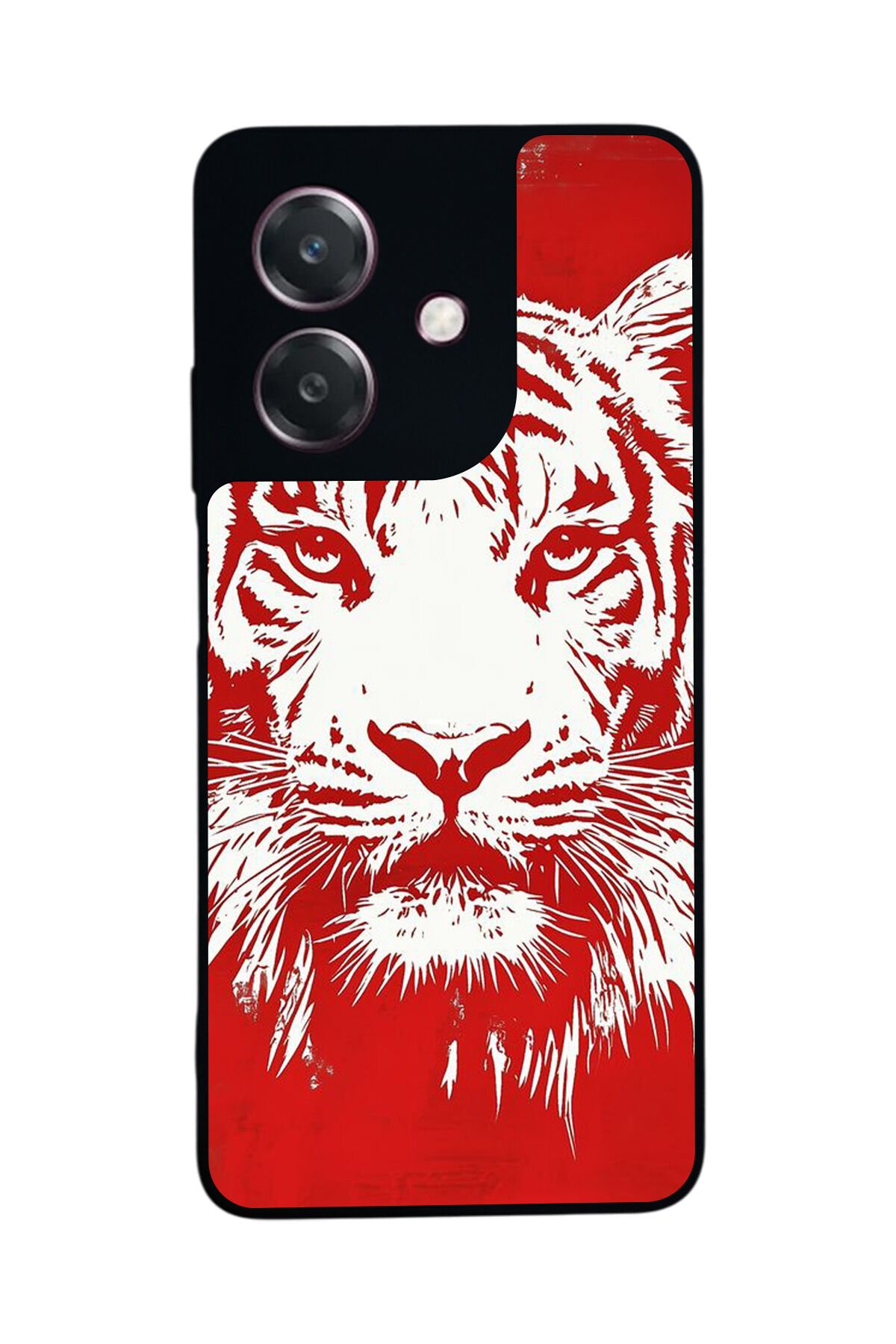 Oppo A3 5G Uyumlu Kirmizi ve Kaplan Tasarımlı Glossy Premium Kılıf