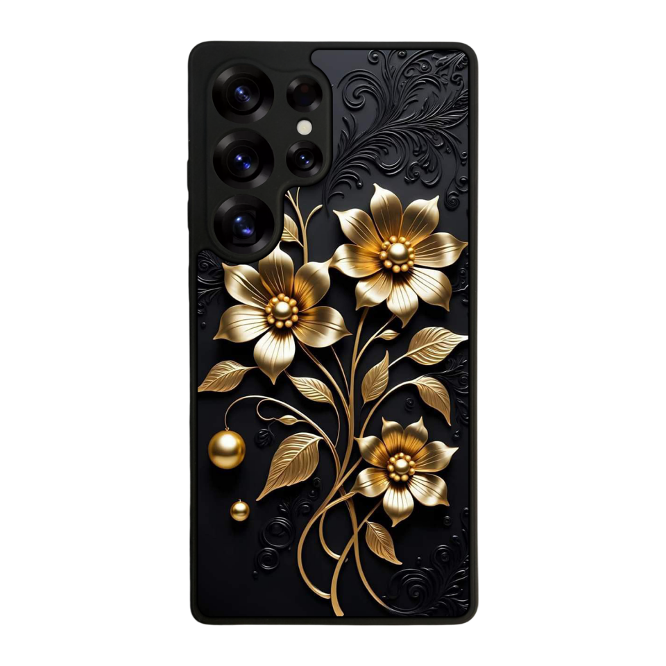 Samsung Galaxy S25 Ultra Uyumlu Yaldizli Cicek Tasarımlı Glossy Premium Kılıf