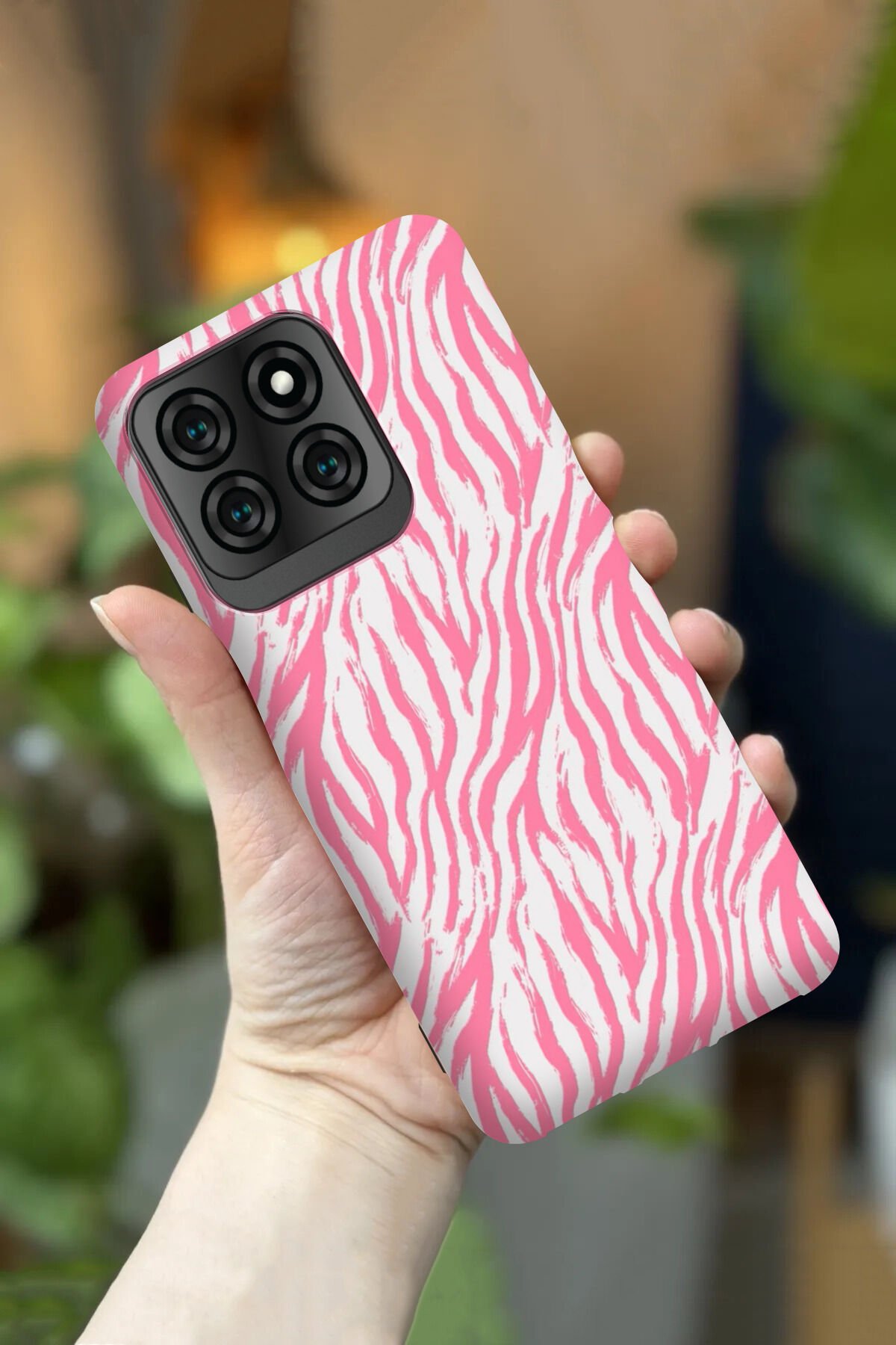 Reeder S71 Uyumlu Kamera Korumalı Pembe Zebra Desenli HD Baskılı Silikon Kılıf