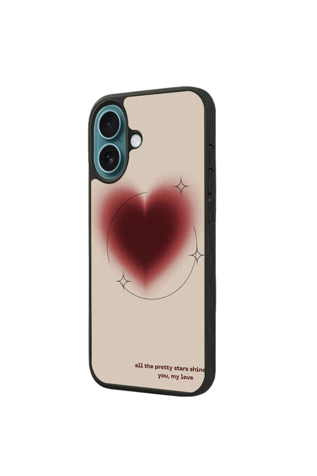iPhone 16 Plus Uyumlu Kalp Love Tasarımlı Glossy Premium Kılıf