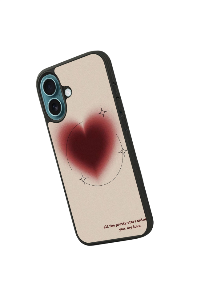 iPhone 16 Plus Uyumlu Kalp Love Tasarımlı Glossy Premium Kılıf