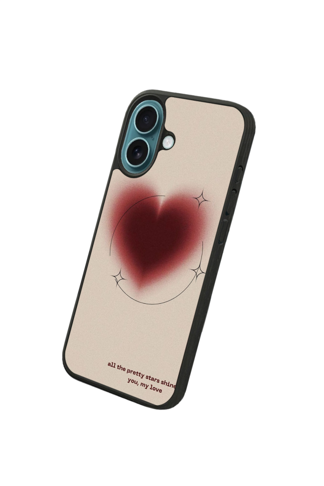 iPhone 16 Plus Uyumlu Kalp Love Tasarımlı Glossy Premium Kılıf
