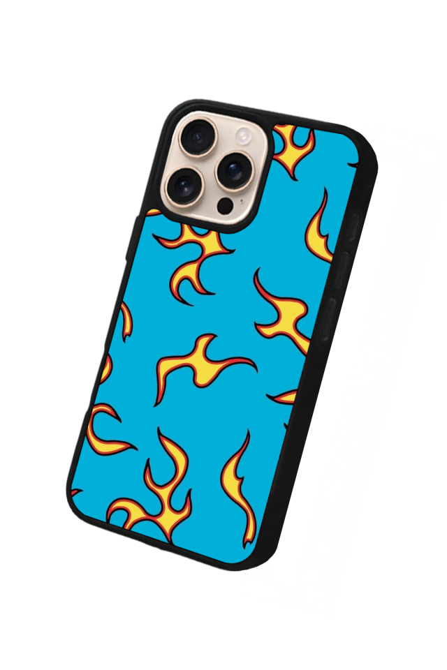 iPhone 16 Pro Uyumlu Retro Flame Patterns Tasarımlı Glossy Premium Kılıf