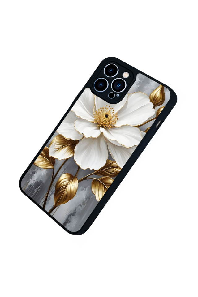 iPhone 12 Pro Max Uyumlu Yaldizli Cicek Tasarımlı Glossy Premium Kılıf