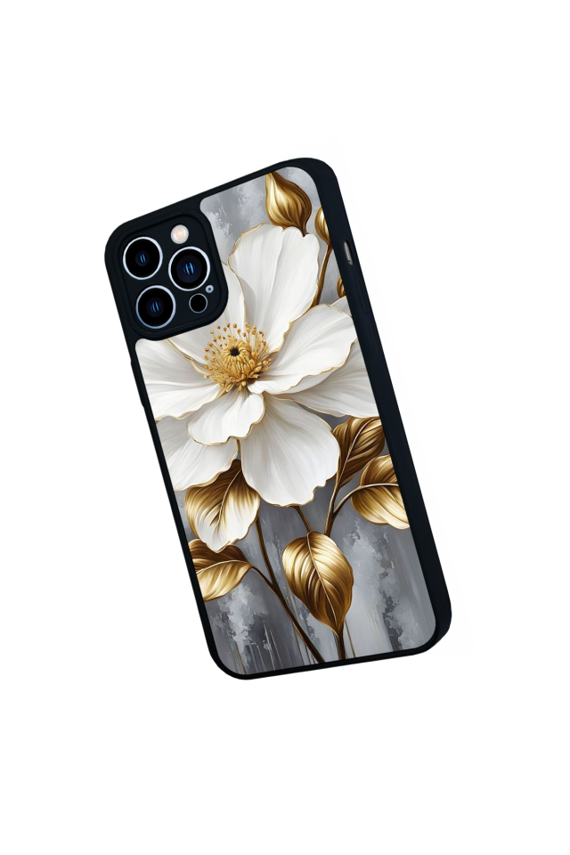 iPhone 12 Pro Max Uyumlu Yaldizli Cicek Tasarımlı Glossy Premium Kılıf