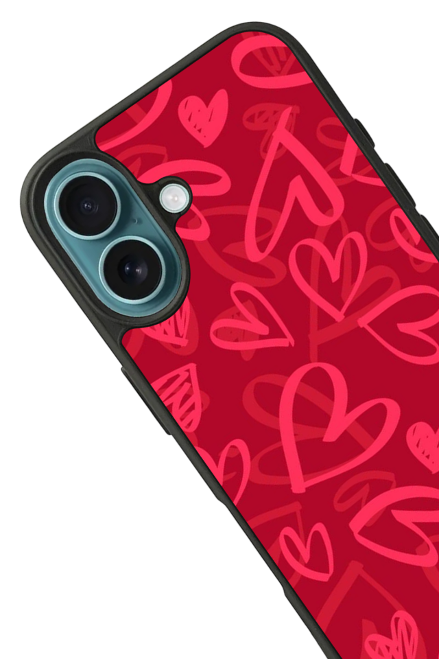 iPhone 16 Plus Uyumlu Kalp Love Tasarımlı Glossy Premium Kılıf