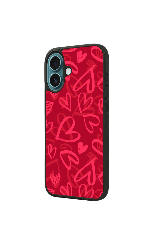 iPhone 16 Plus Uyumlu Kalp Love Tasarımlı Glossy Premium Kılıf