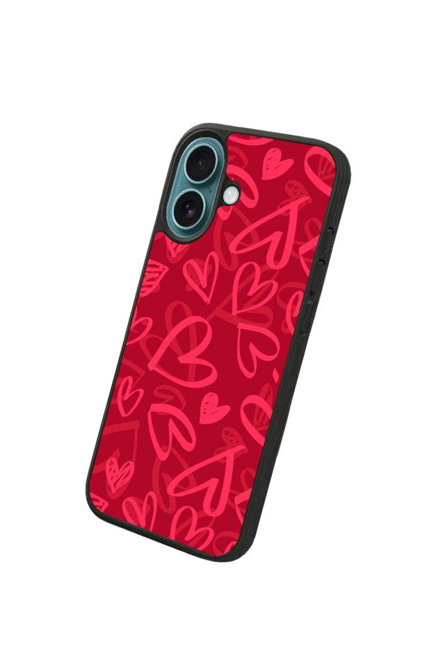 iPhone 16 Plus Uyumlu Kalp Love Tasarımlı Glossy Premium Kılıf